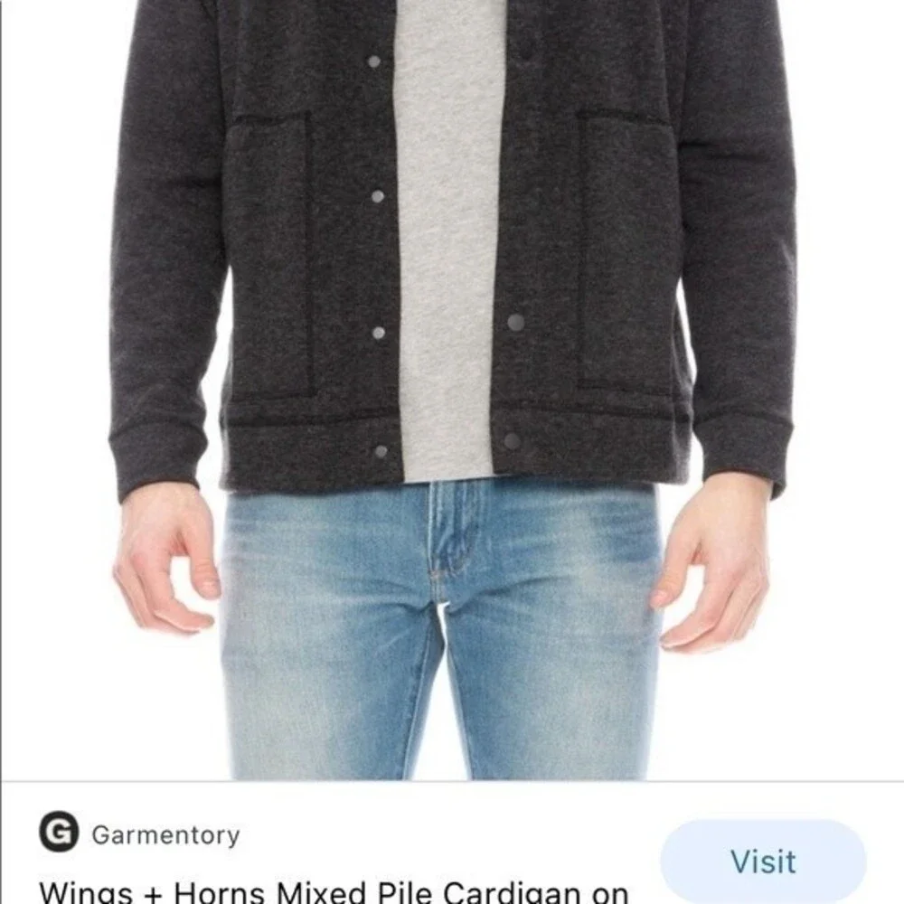 Wings+Horns Knit Mixed Pile Cardigan in Medium Black M